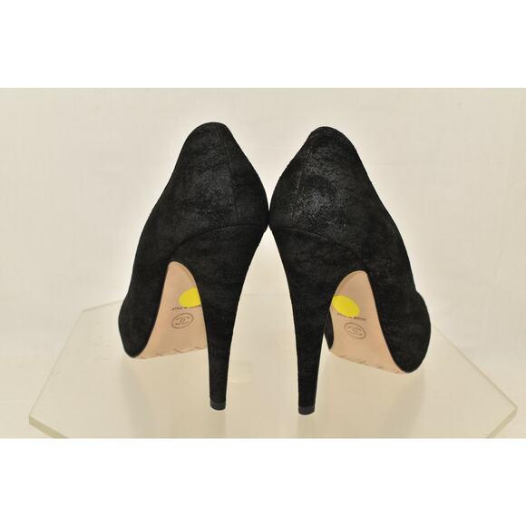 NIB CHANEL BLACK G28778 SHIMMER SUEDE CC LOGO POINTY CAP TOE CLASSIC PUMPS 37.5 - Picture 5 of 12